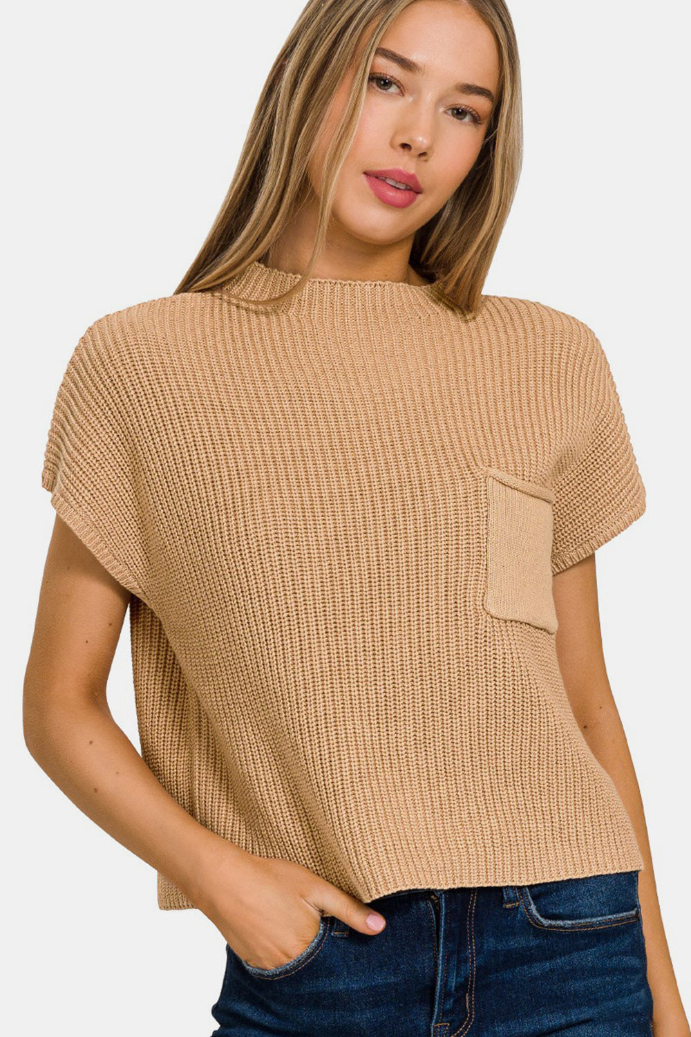Hazel Blues® |  Zenana Mock Neck Short Sleeve Cropped Sweater