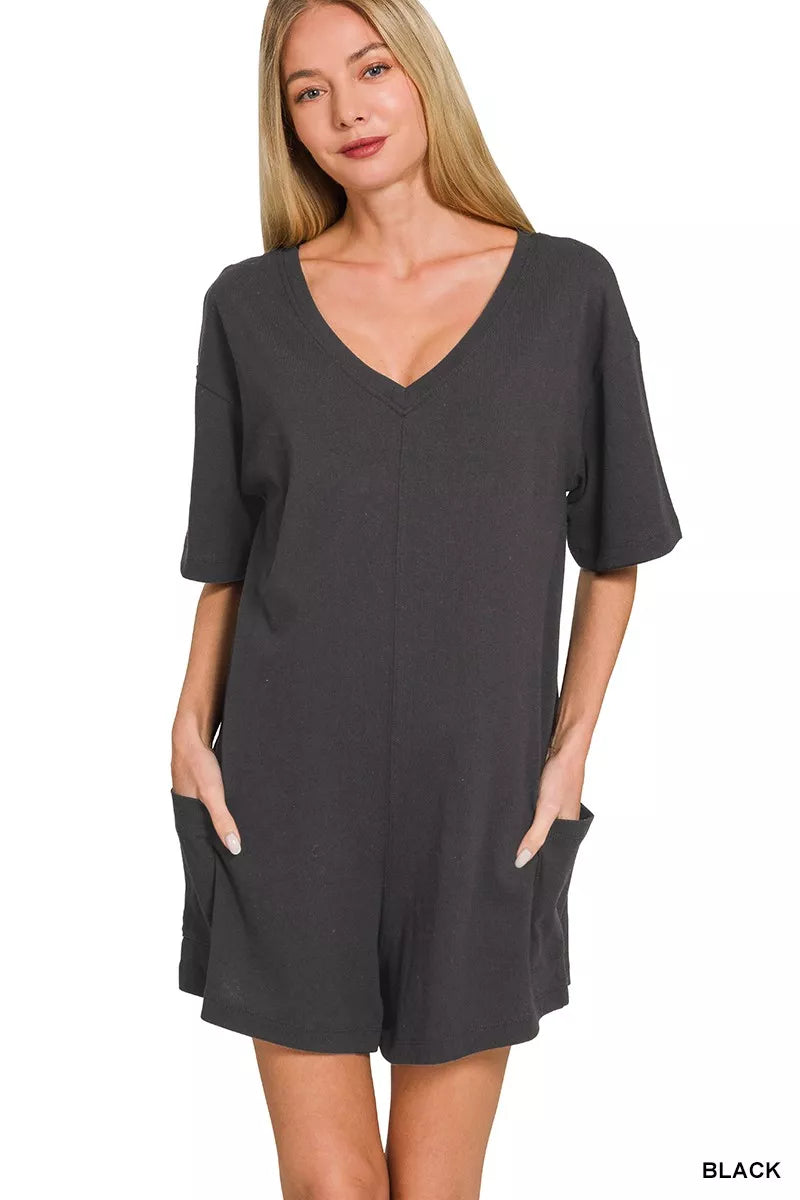 Hazel Blues® | Zenana V or Scoop Neck Reversible 2-Way Romper
