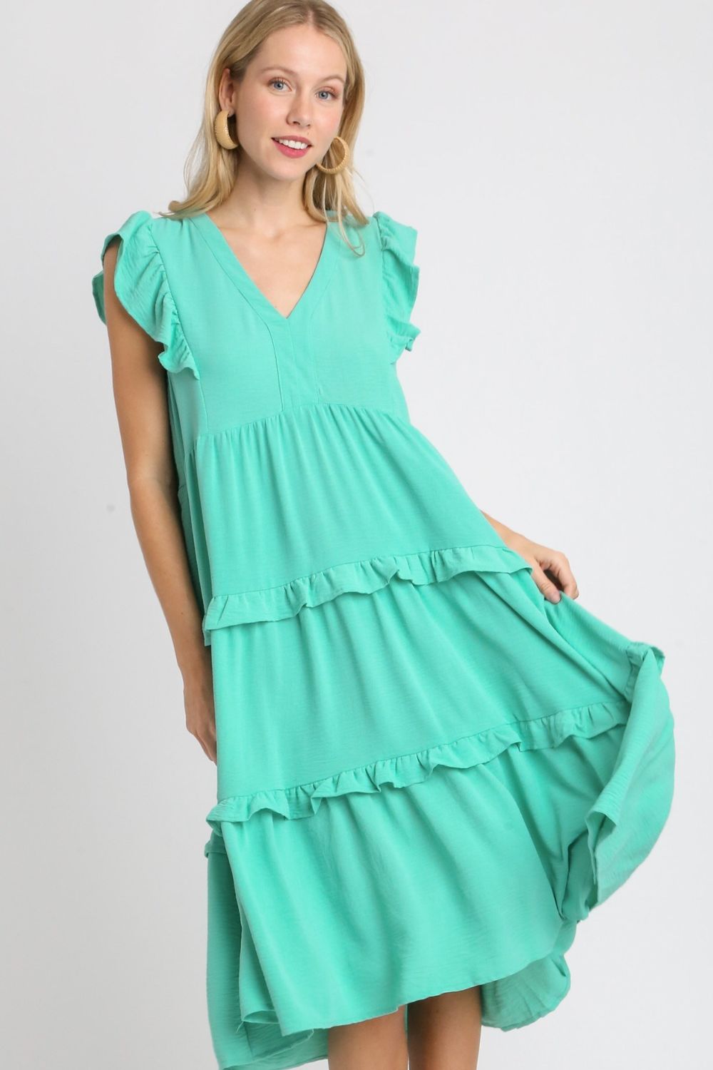umgee tiered midi dress with ruffled sleeves Sample Umgee Full Size Ruffle Tiered Cap Sleeve Midi Dress Plus Size
