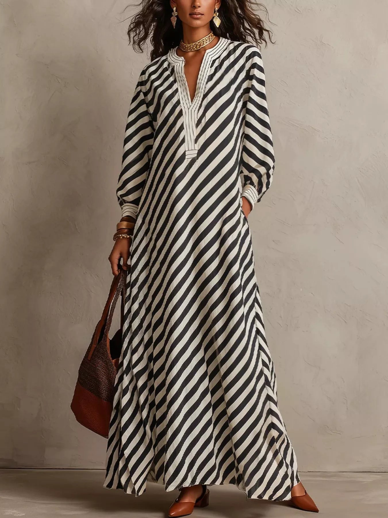 Sadie Sage Striped Long-Sleeve Maxi Dress – Hazel Blues®
