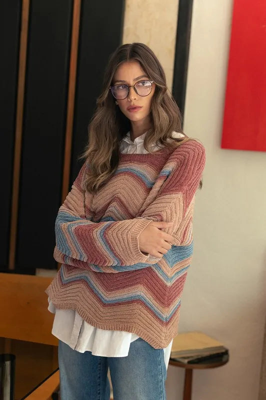 Anne Annie Wear Multi Color Zig-Zag Round Neck Sweater – Hazel Blues®