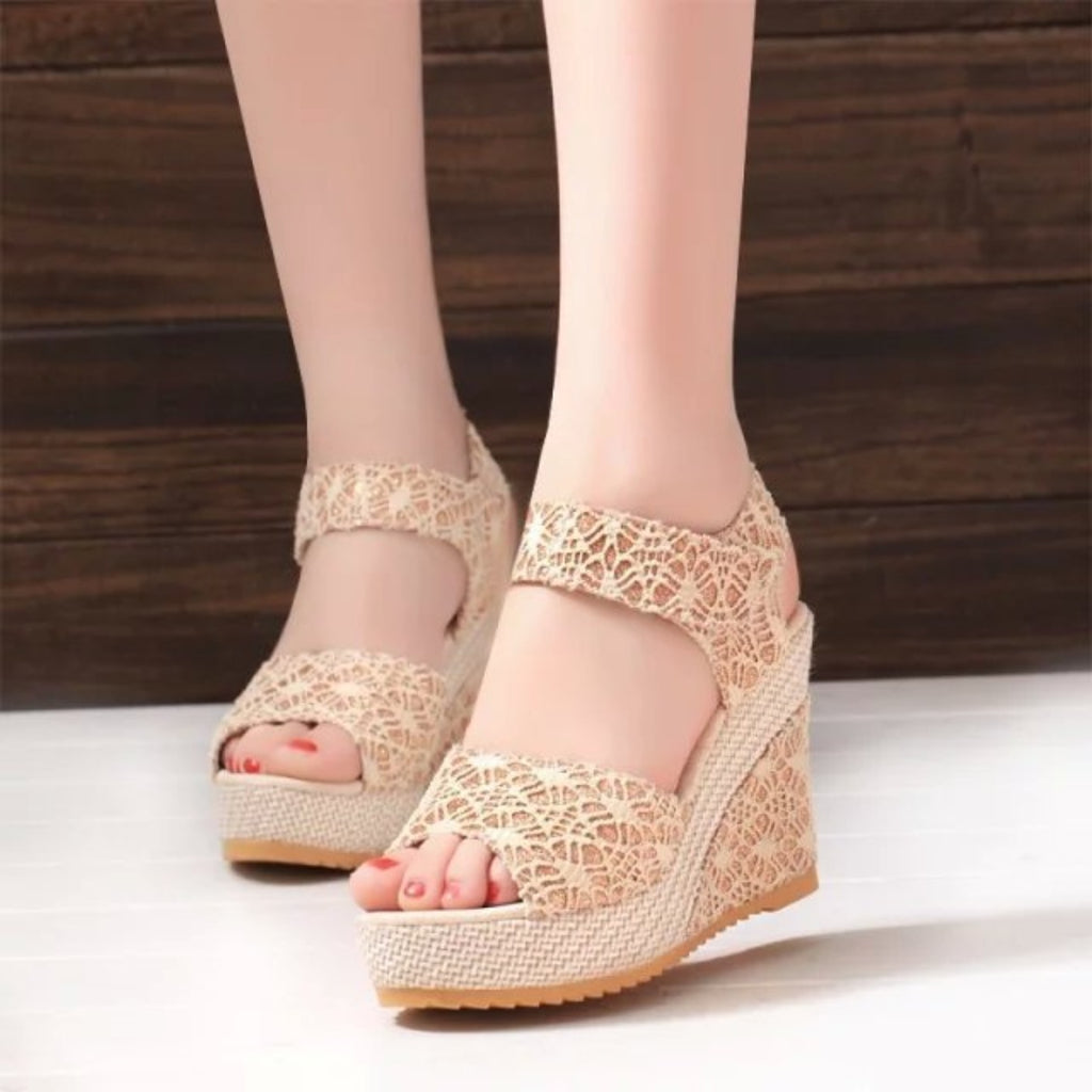 Hazel Blues® |  Lace Detail Open Toe High Heel Sandals