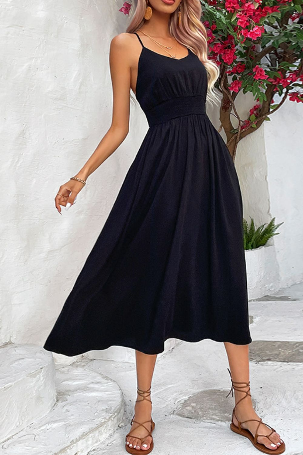 Hazel Blues | Perfee Spaghetti Strap Scoop Neck Midi Dress