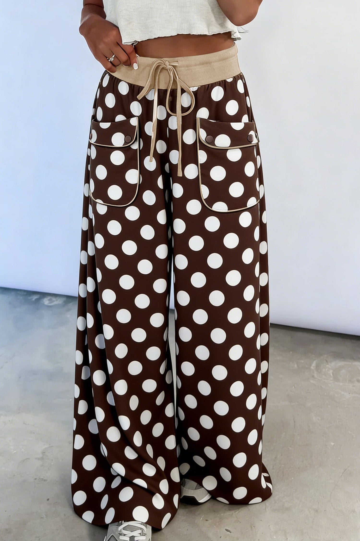 Olive Noelle Brown Polka-Dot Wide-Leg Pants – Hazel Blues®