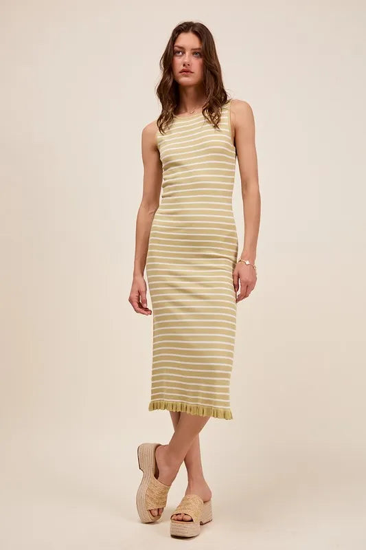 Hazel Blues | SO ME Stripe Sleeveless Sweater Knit Maxi Dress With Ruffled  Hem