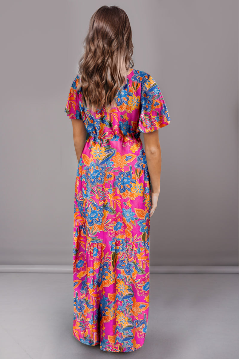 Hazel Blues® |  Printed Surplice Short Sleeve Maxi Dress