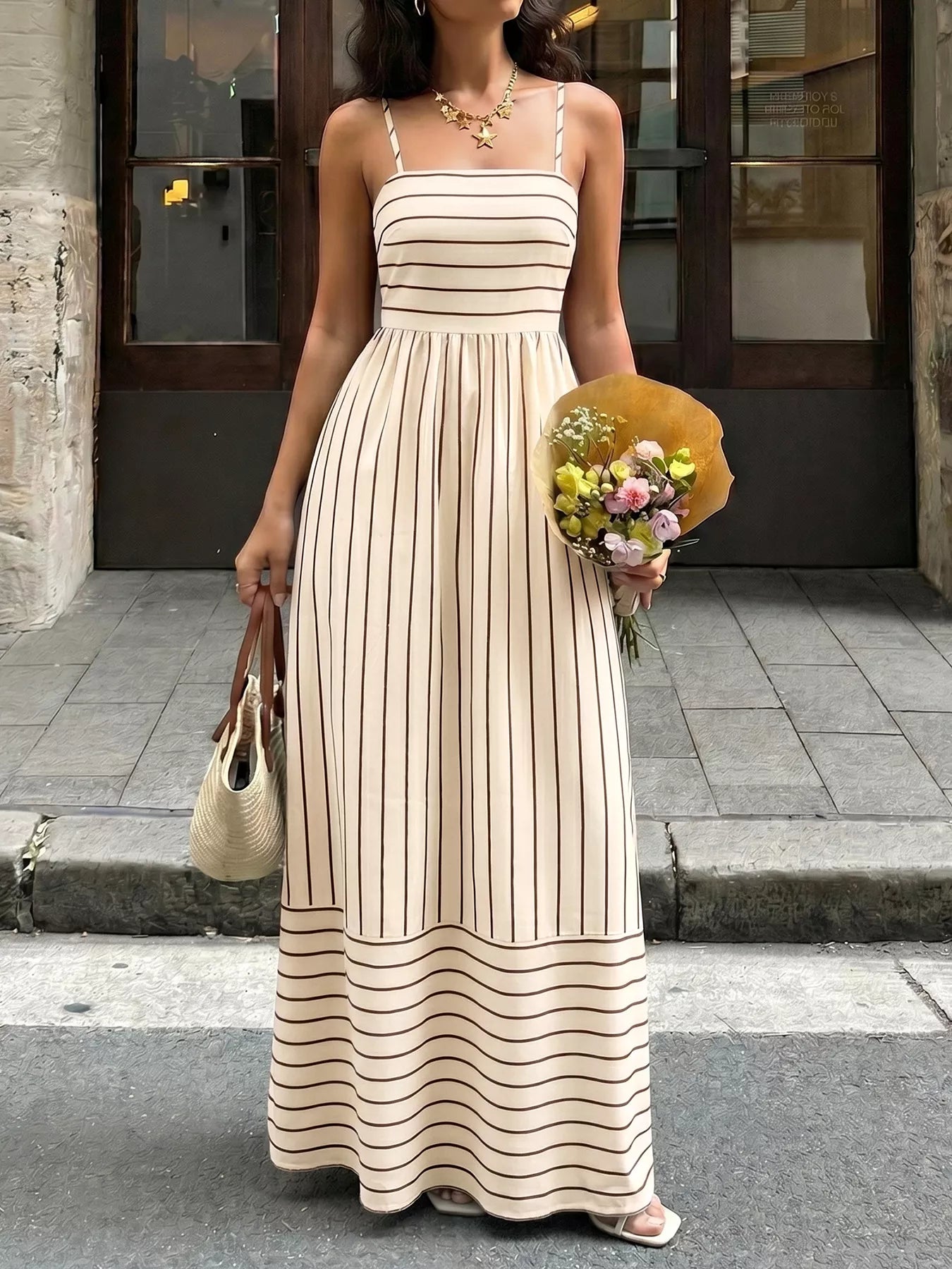 slim fit dress slacks Justine Striped Shirt Dress OffWhite/Yellow / L main image 0