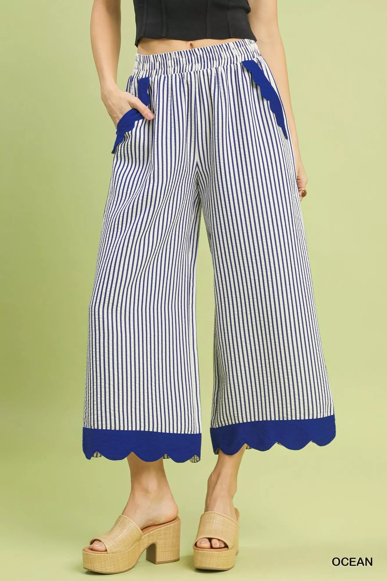 Hazel Blues® | Umgee Stripe Scallop Hem Wide Leg Pants