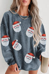 Hazel Blues® |  Sequin Santa Patch Ribbed Sweatshirt