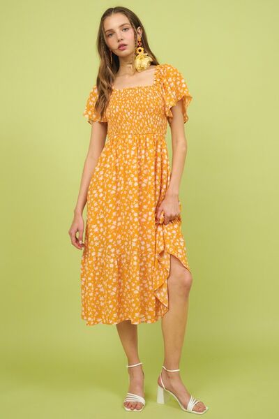 flutter sleeve smocked midi dress Hazel Blues®
