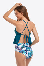 Hazel Blues® |  Botanical Print Ruffled Halter Neck Two-Piece Swimsuit