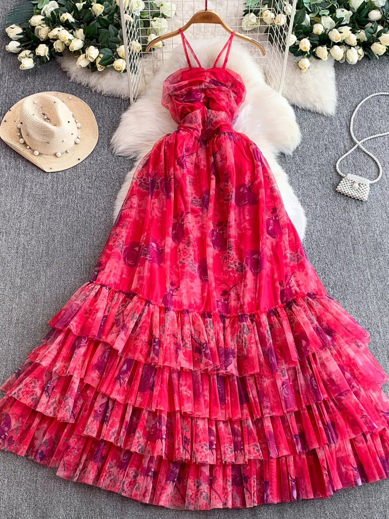 Floral Print Ruffled Layered Mesh Dress – Hazel Blues®