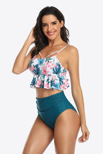 Hazel Blues® |  Tropical Print Ruffled Two-Piece Swimsuit
