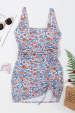 Hazel Blues® |  Drawstring Printed Wide Strap Swim Dress