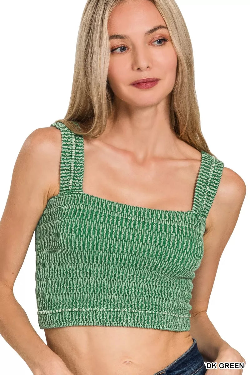 Hazel Blues® | Zenana Seamless Winkle Stone Washed Bra Top