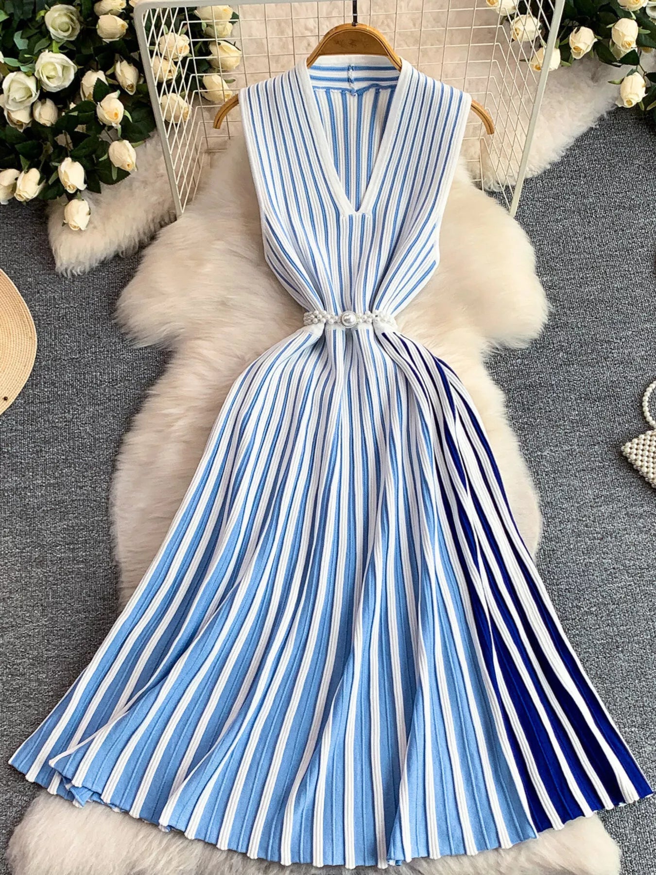 Hazel Blues | Striped Sleeveless Midi Dress