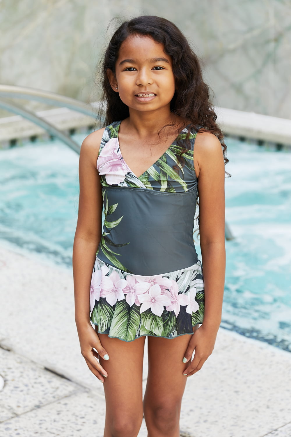 Hazel Blues® | Clear Waters Swim Dress in Aloha Forest: Youth
