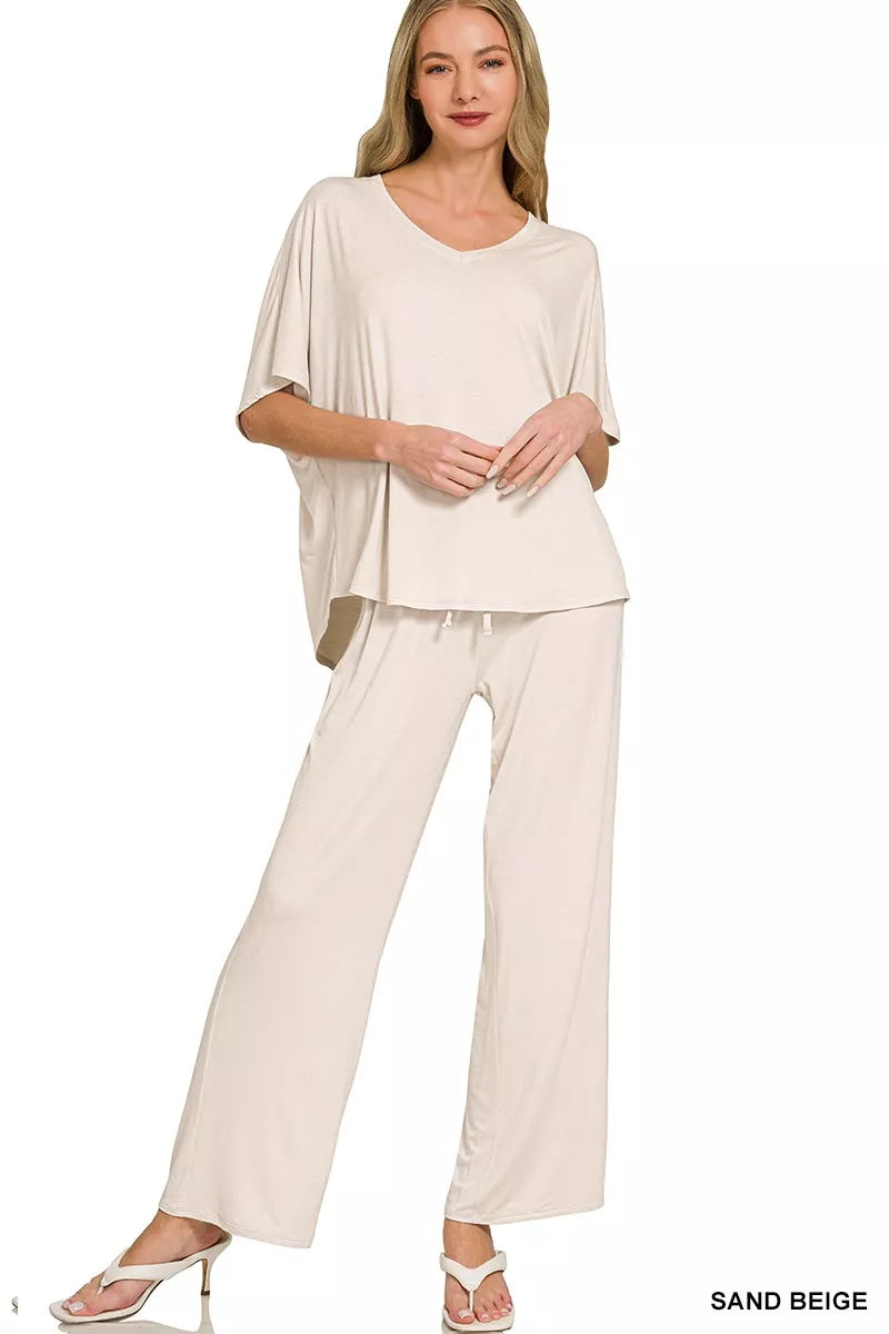 Hazel Blues® | Zenana V-Neck Oversized Top & Pants Set