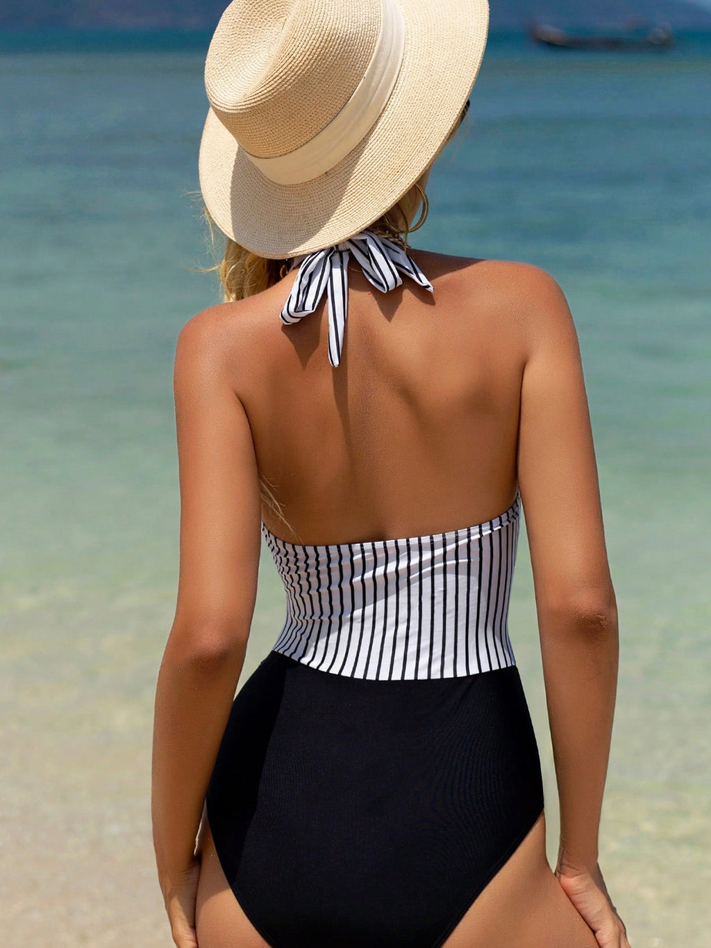 Hazel Blues® |  Striped Halter Neck One-Piece Swimwear