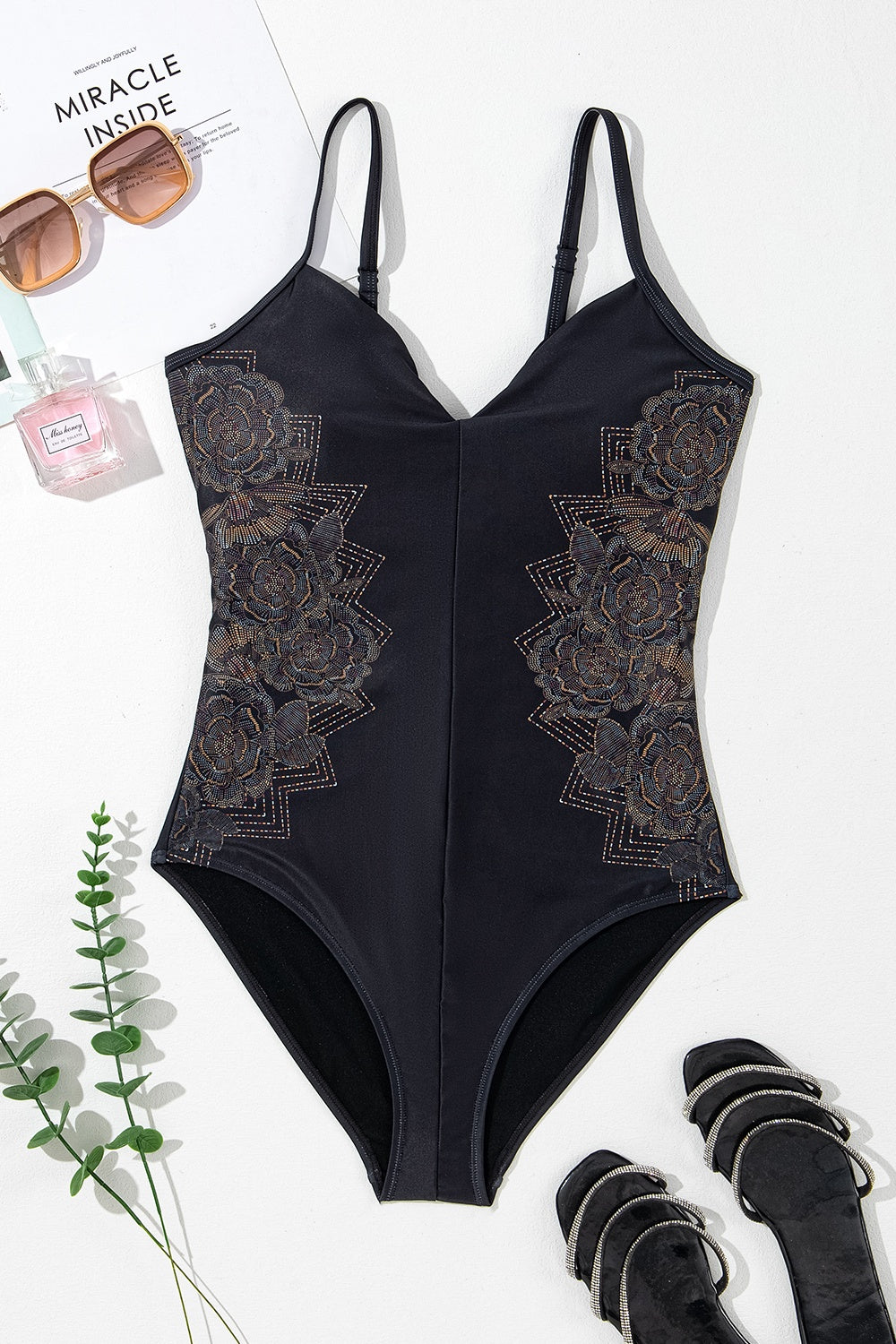 Hazel Blues® |  Embroidered V-Neck One-Piece Swimwear