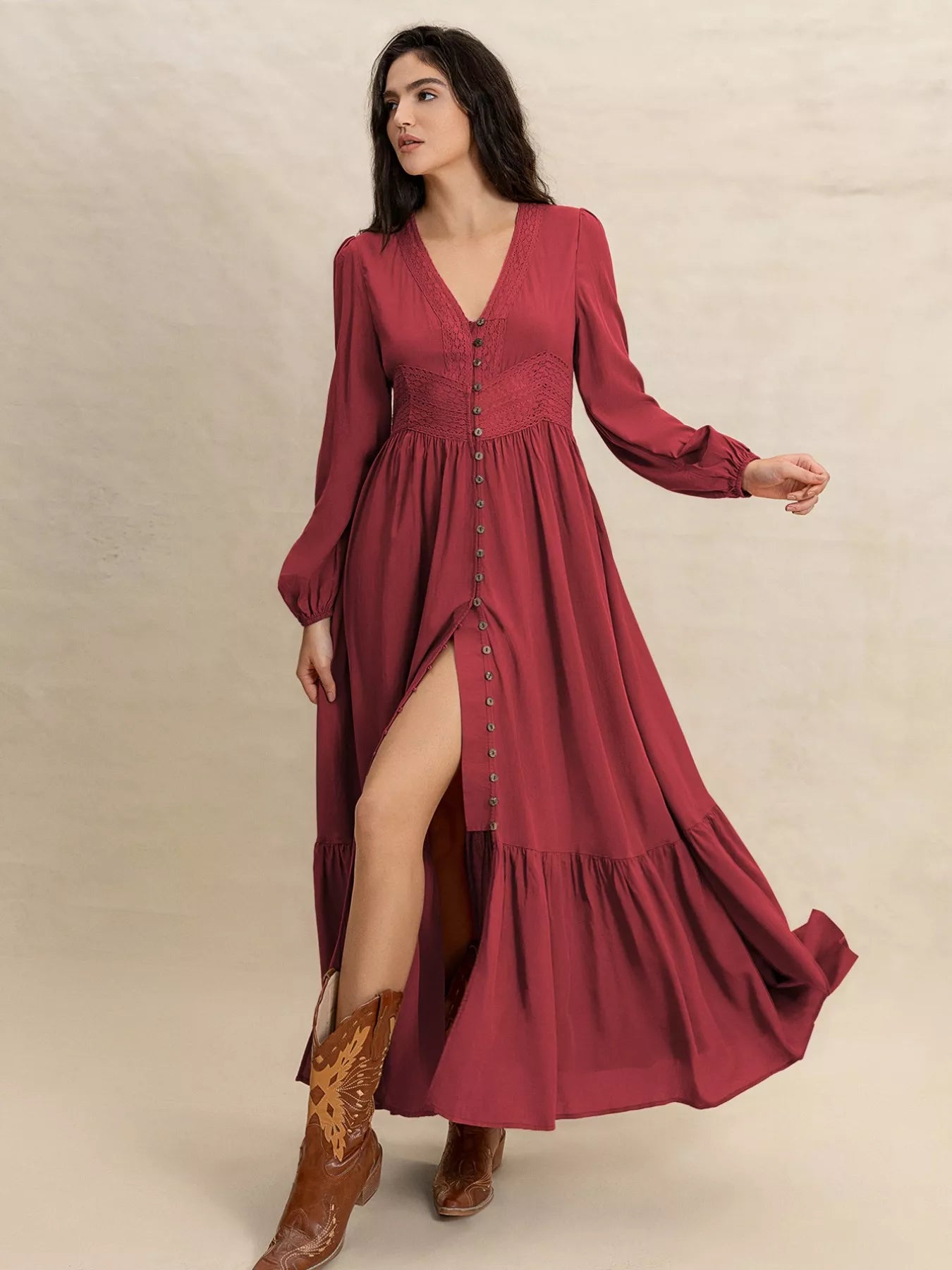 V-Neck Balloon-Sleeve Maxi Dress – Hazel Blues®