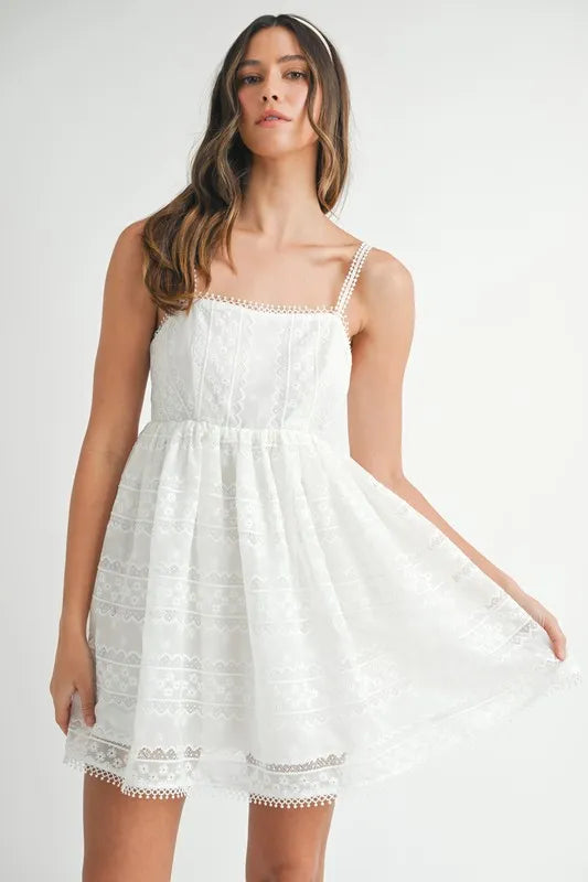 Eyelet Lace Mini Dress OFFWHITE / S