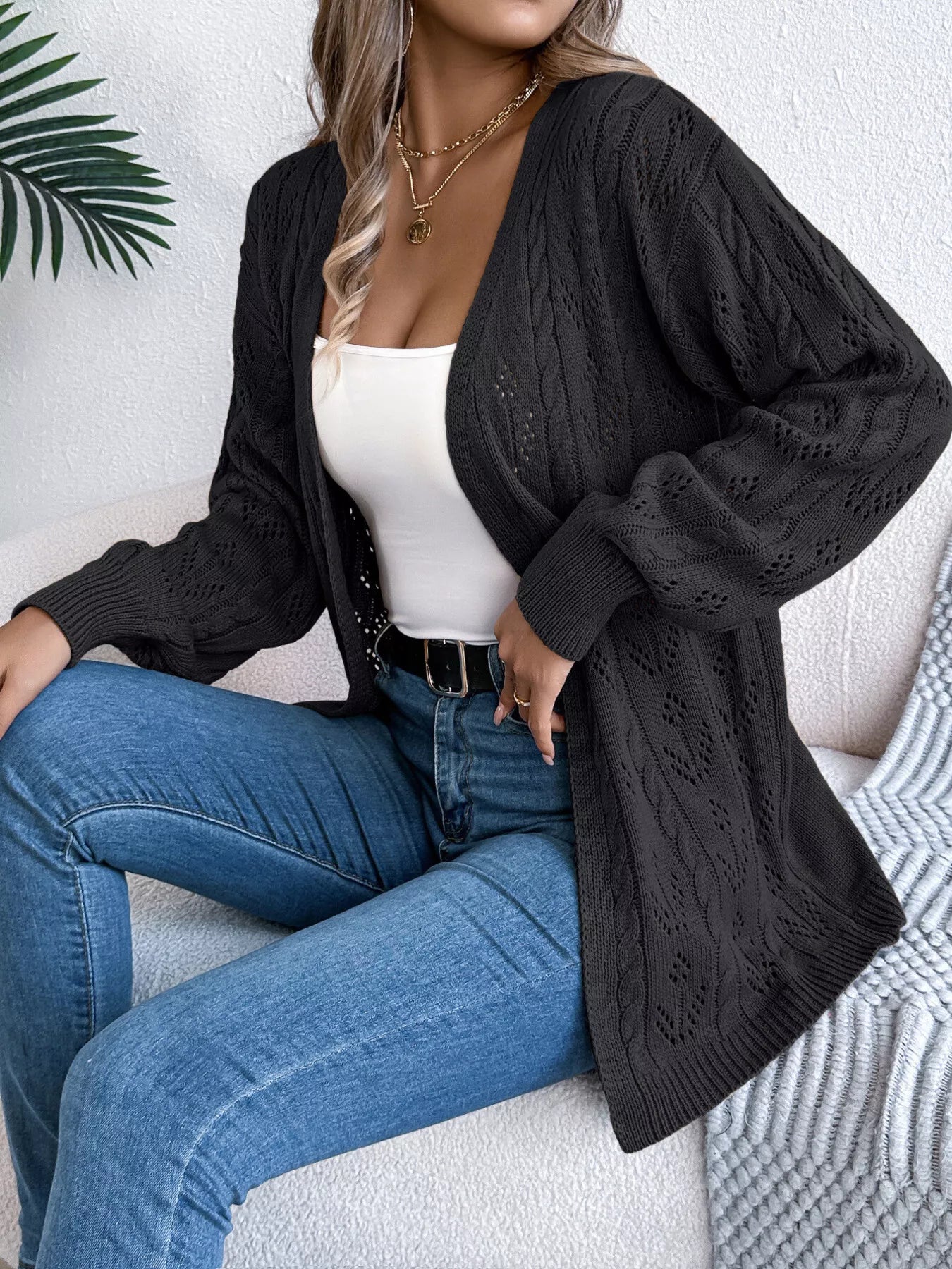 Openwork Open Front Long Sleeve Cardigan – Hazel Blues®