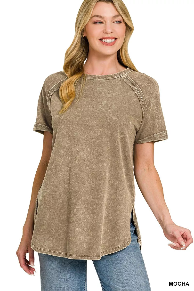 Zenana French Terry Washed Curved Hem Top – Hazel Blues®