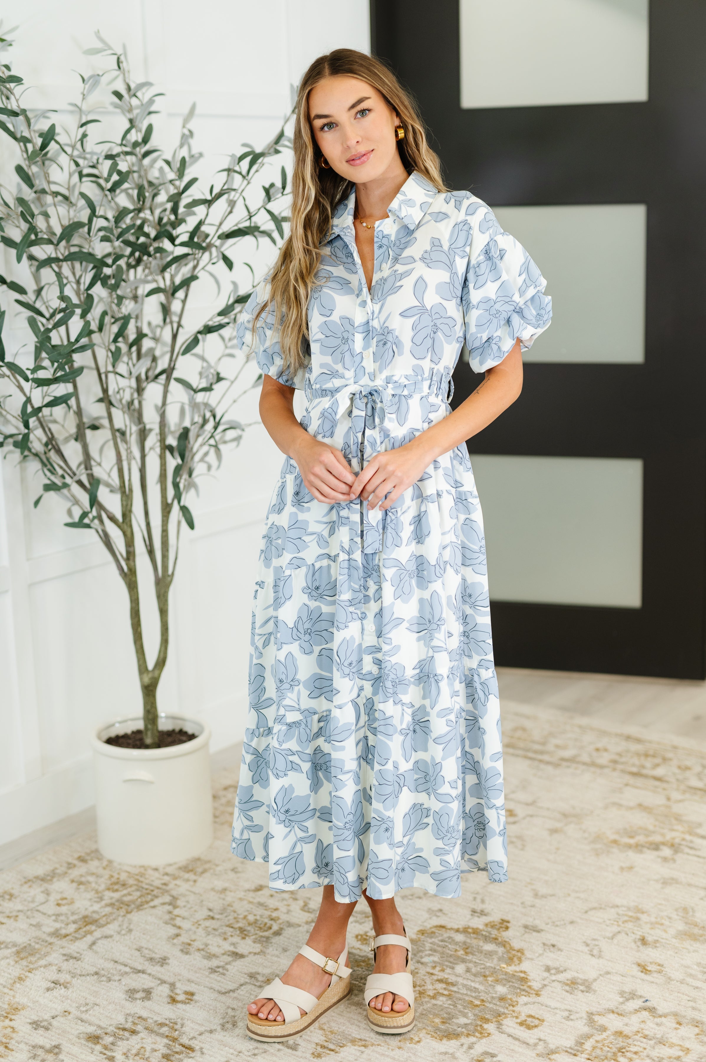 blue floral button down dress Ava Midnight Floral Bustier Maxi Dress main image 0