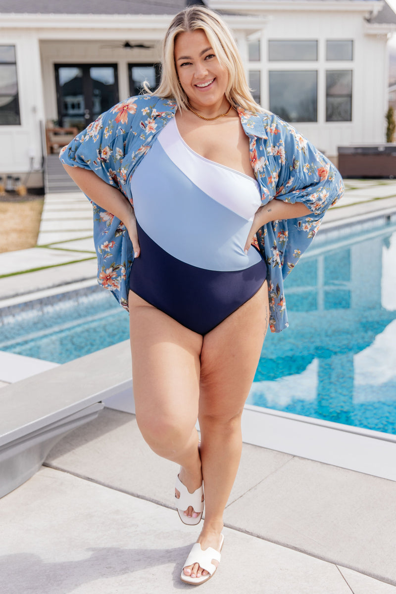 Hazel Blues® |  Dominica Color Block Asymmetrical Swimsuit