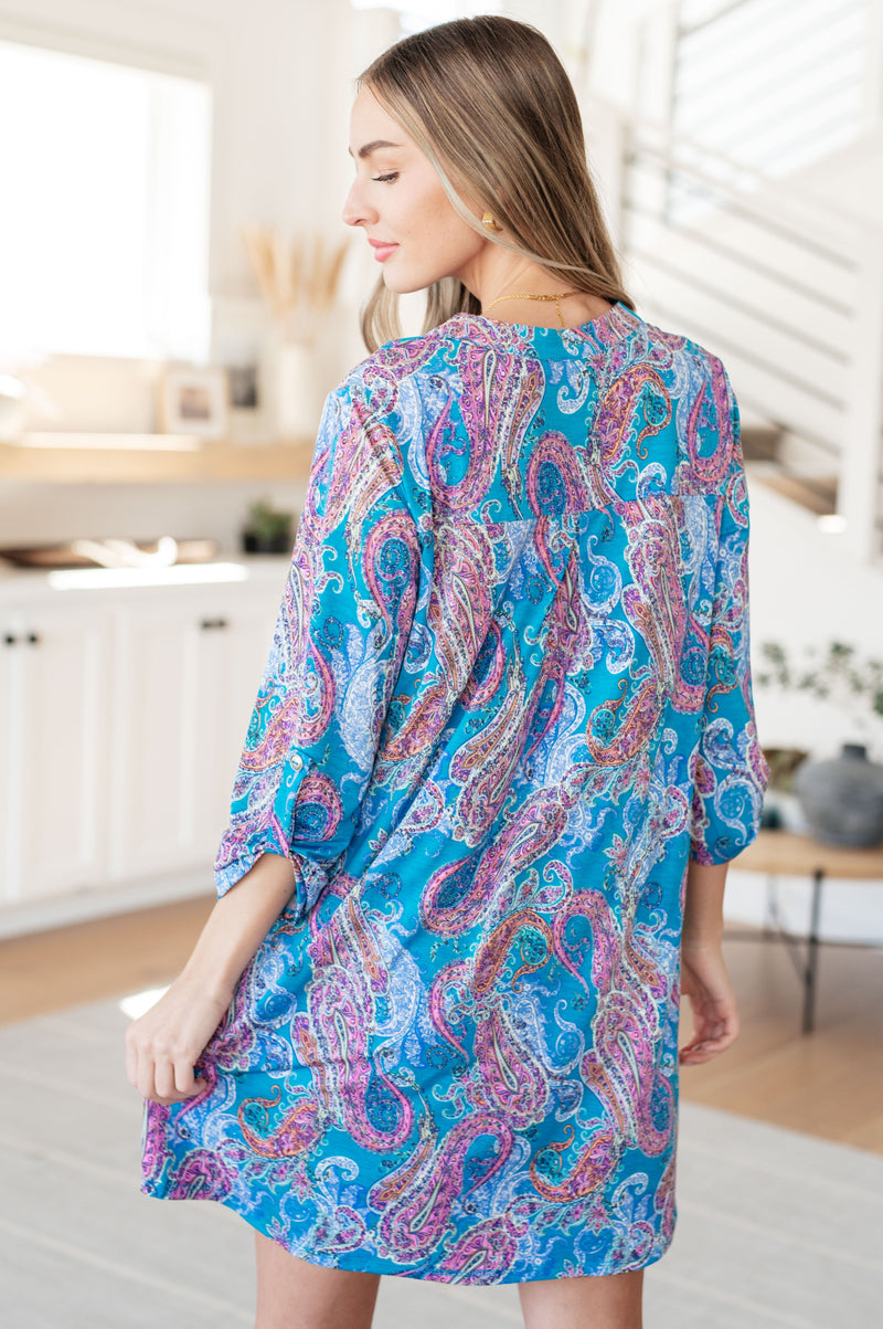 Hazel Blues® |  Lizzy Dress in Teal and Pink Paisley