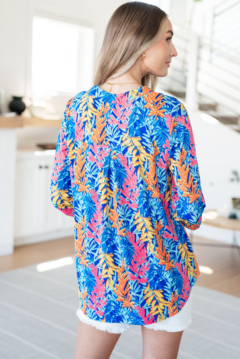 Hazel Blues® |  Lizzy Top in Blue and Pink Branches