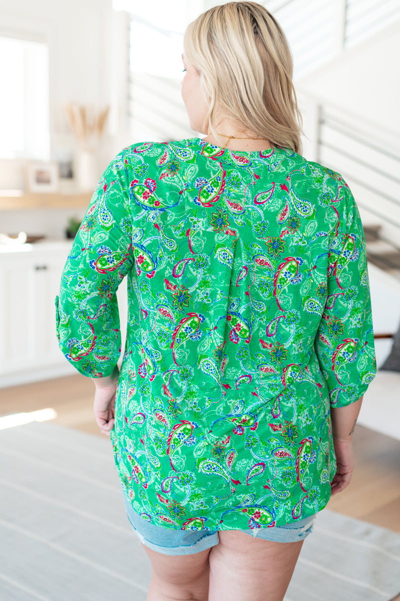 Hazel Blues® |  Lizzy Top in Emerald and Magenta Paisley