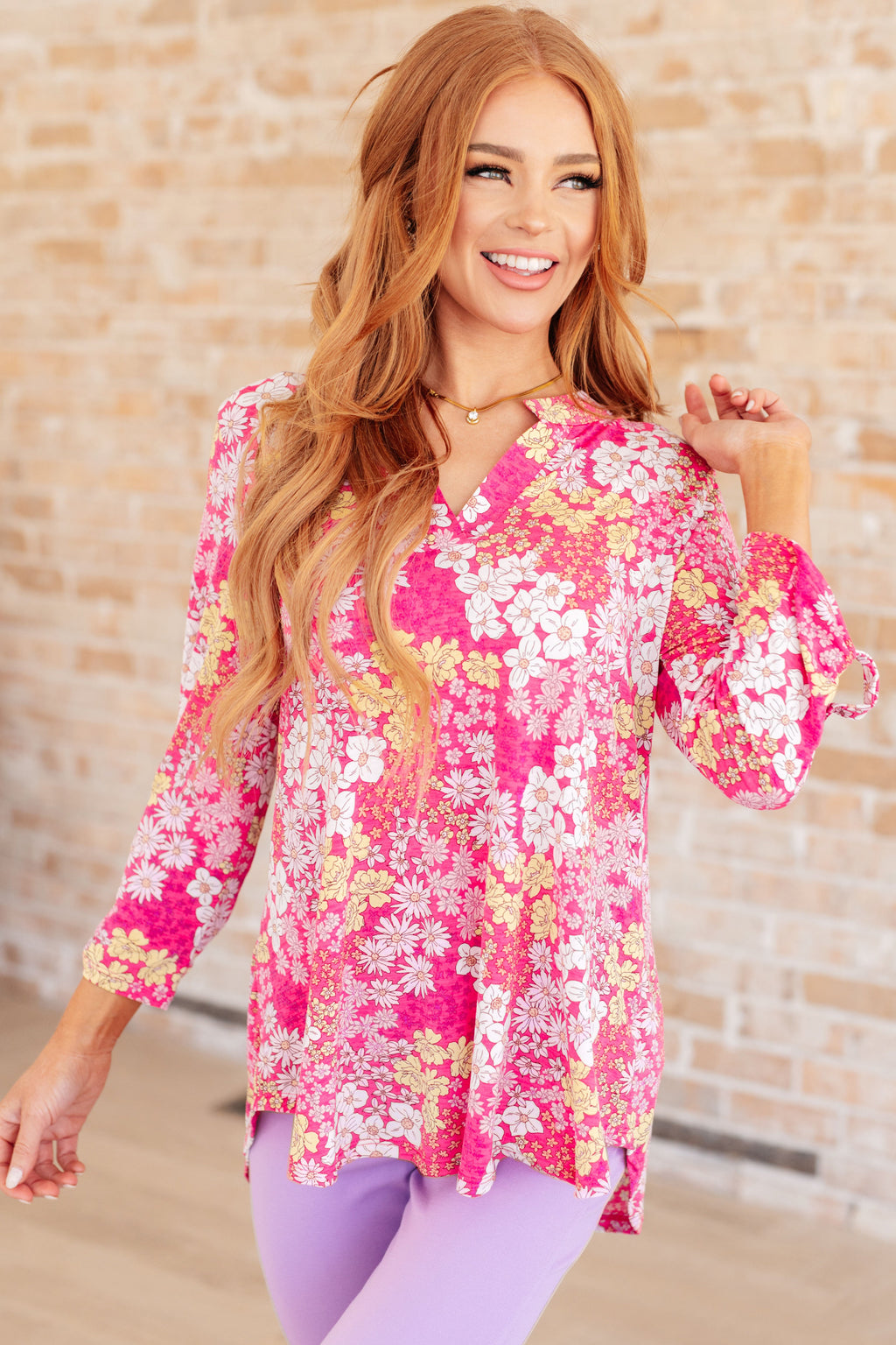 Hazel Blues® |  Lizzy Top in Hot Pink and Bubblegum Pink Ditsy Floral