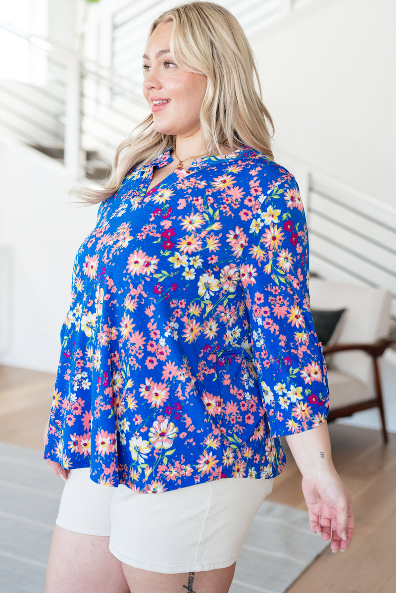 Hazel Blues® |  Lizzy Top in Royal and Blush Floral