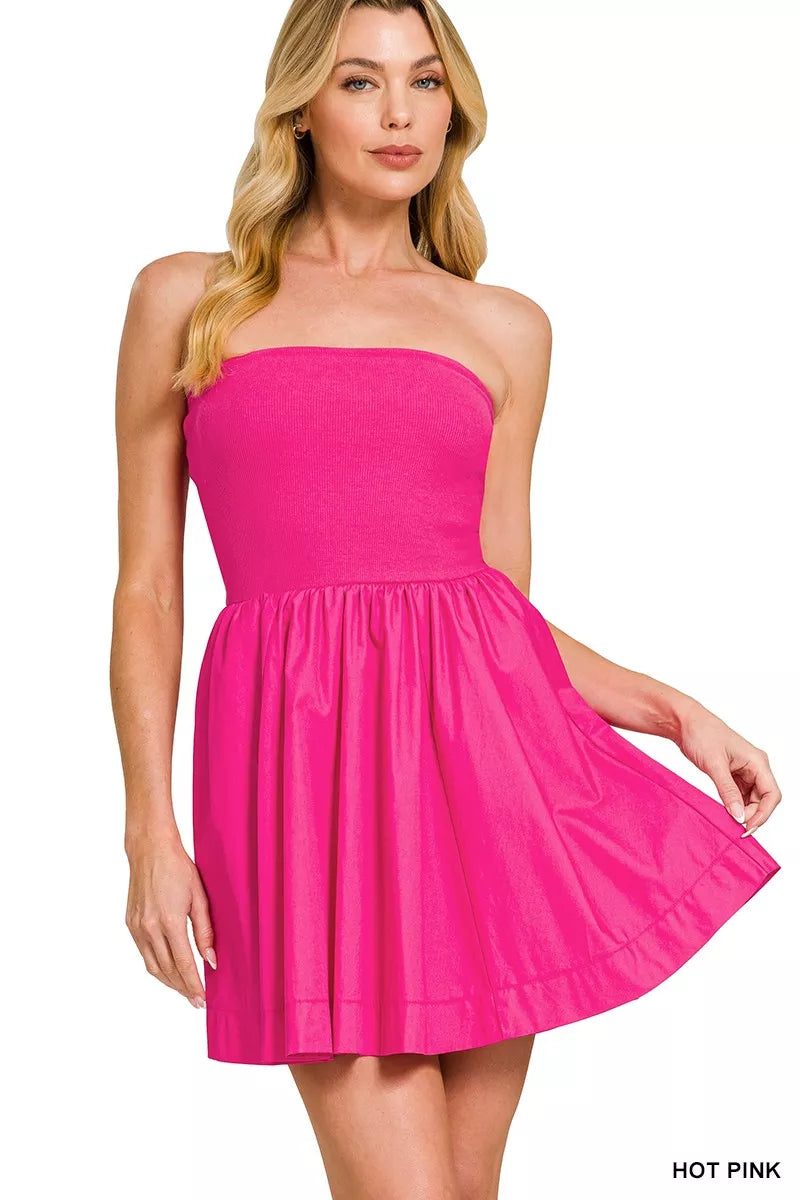 HOT PINK Zenana Combined Knit Tube Top Flare Mini Dress – Hazel Blues®