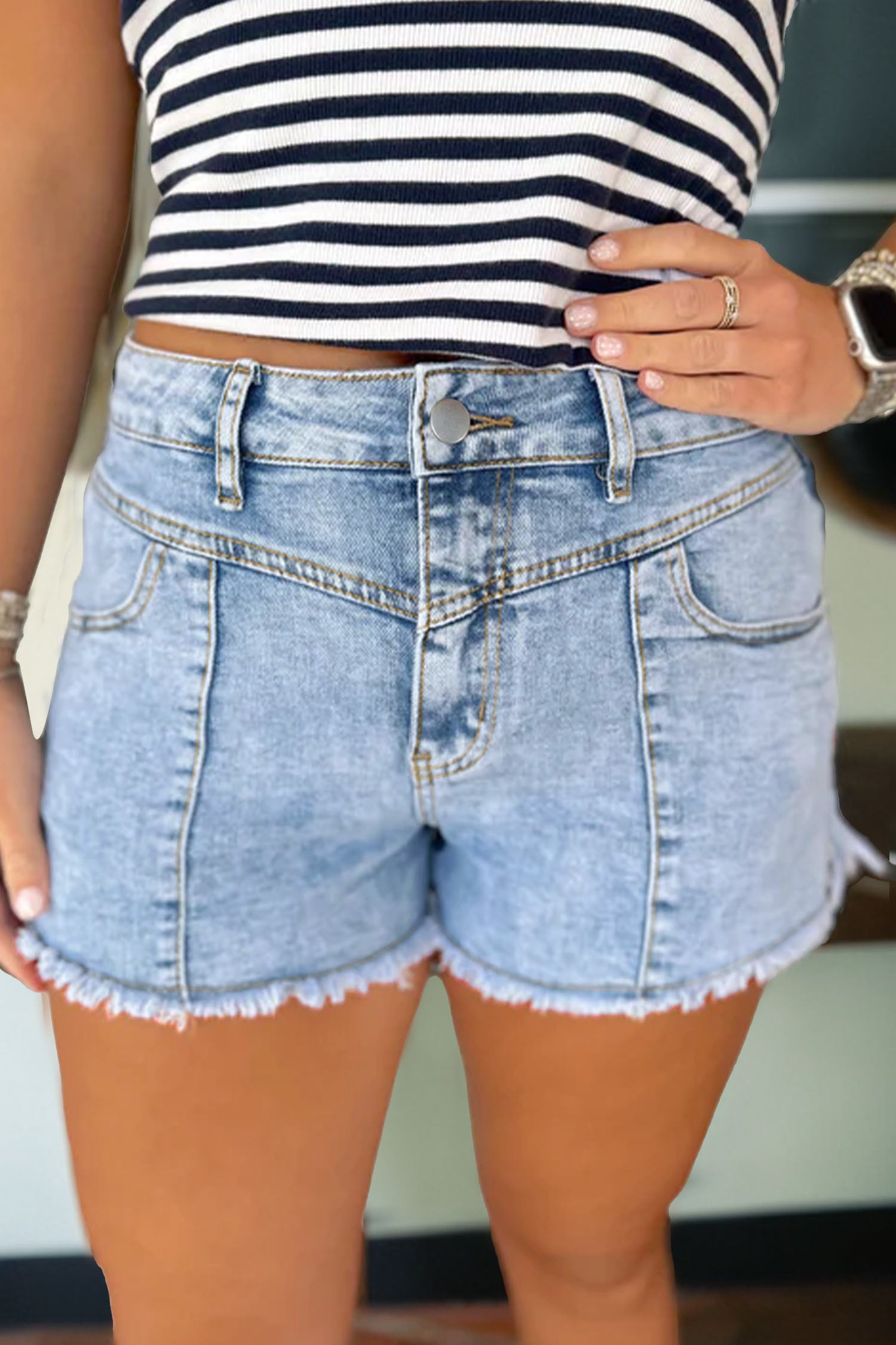 Myosotis High Waist Frayed Denim Shorts – Hazel Blues®