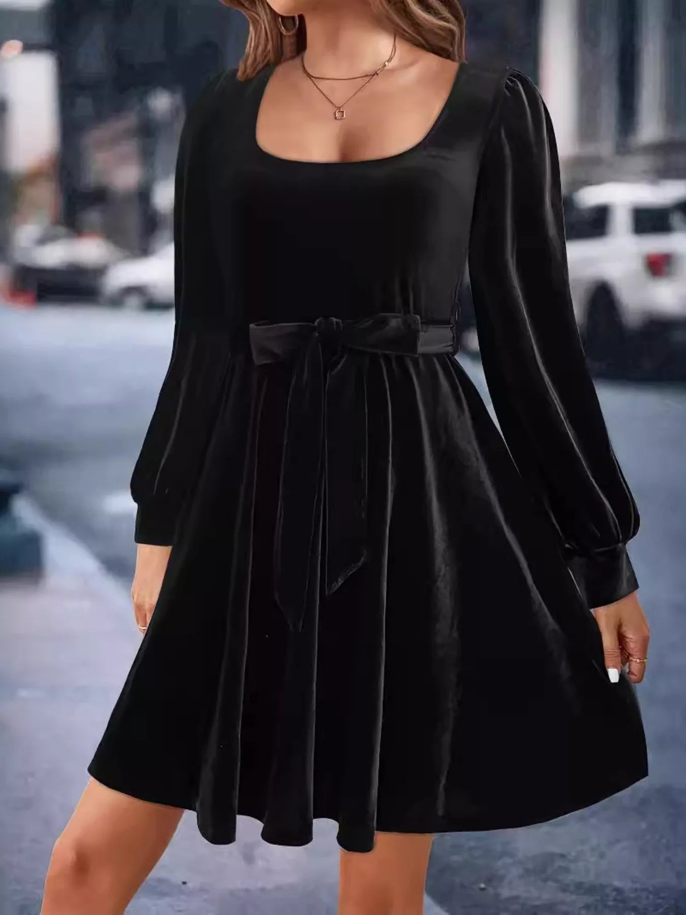 black velvet a line dress Black Velvet Strapless A-Line Midi Dress with Embellishments main image 0
