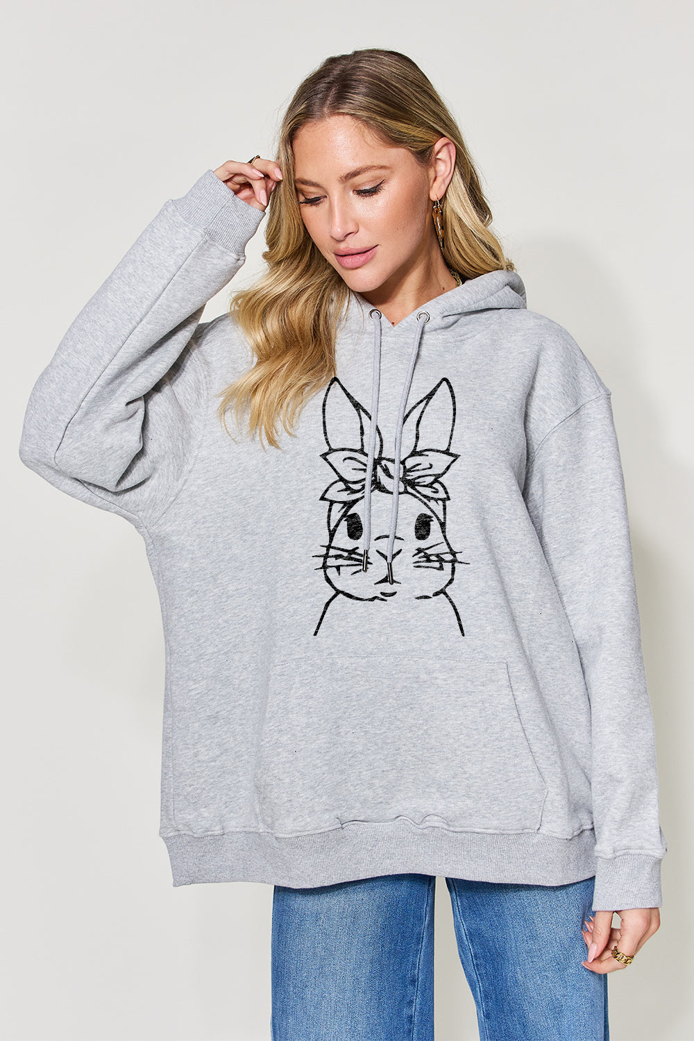 Easter Bunny Graphic Drawstring Long Sleeve Hoodie