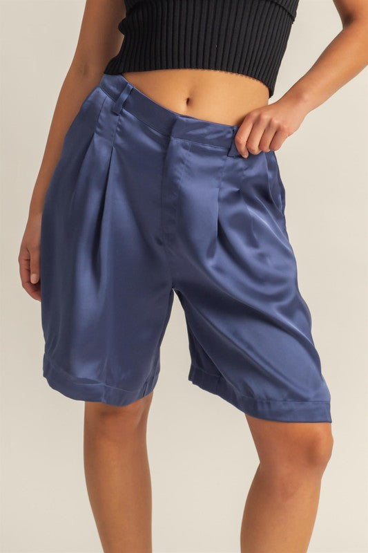 Hazel Blues® HYFVE High-Waist Pleated Satin Shorts