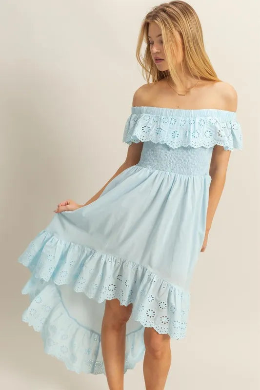 eyelet off shoulder dress Hazel Blues®