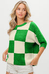 Hazel Blues® |  BiBi Checkered Contrast Round Neck Sweater