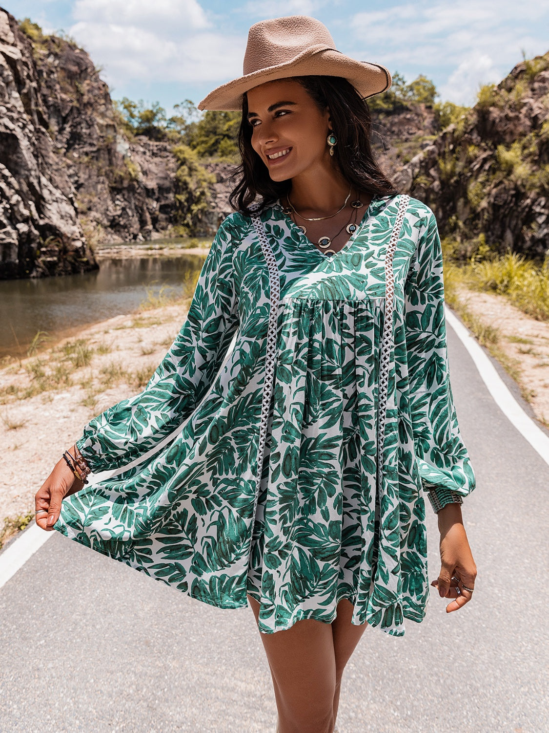 plunge neck long sleeve mini dress in steel blue Hazel Blues