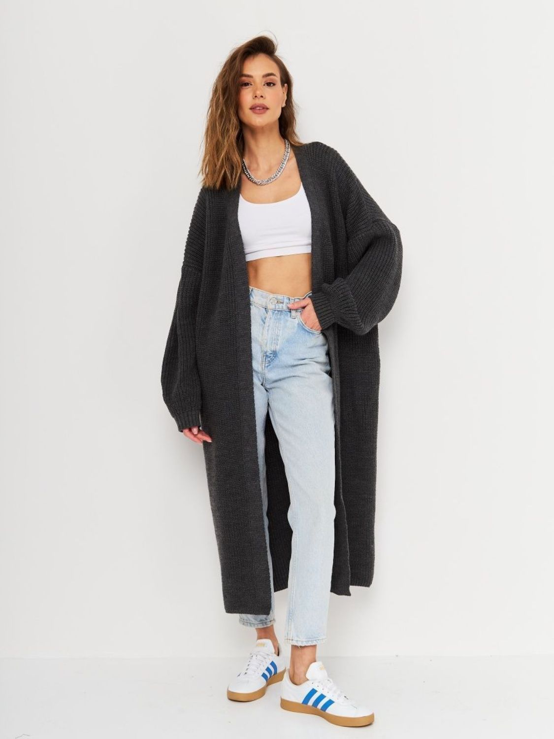 Hazel Blues® | Open Front Long Sleeve Longline Cardigan