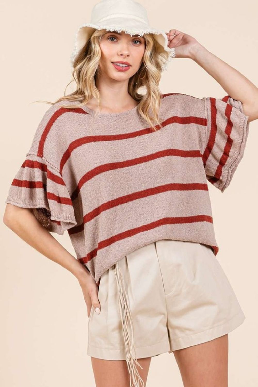Hazel Blues® | Mittoshop Striped Flounce Sleeve Knit Top