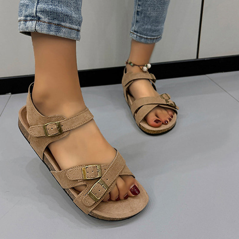 Hazel Blues® |  Open Toe Flat Buckle Sandals