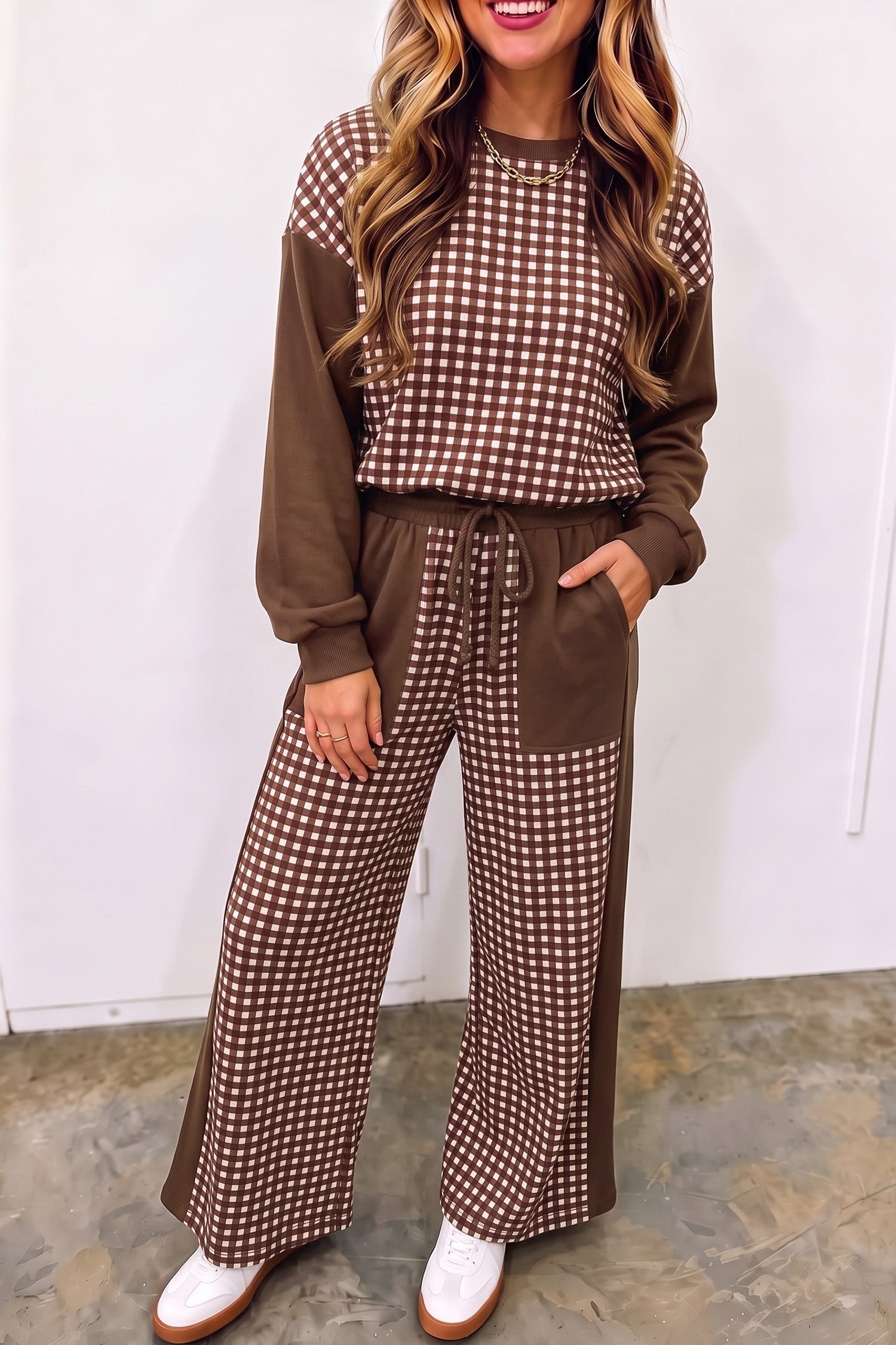 Savannah Pearl Plaid Color-Block Pants Set – Hazel Blues®