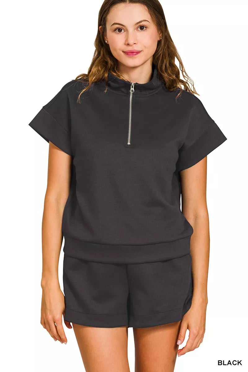 Hazel Blues® | Zenana Scuba High Neck Half Zip Top and Dolphin