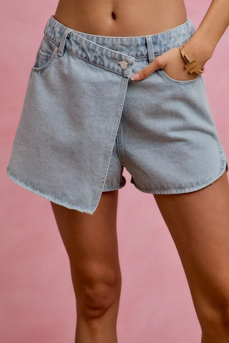 SO ME Washed Denim Wrap Skorts – Hazel Blues®