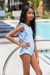 Hazel Blues® | Bring Me Flowers V-Neck One Piece Swimsuit In Thistle Blue: Youth